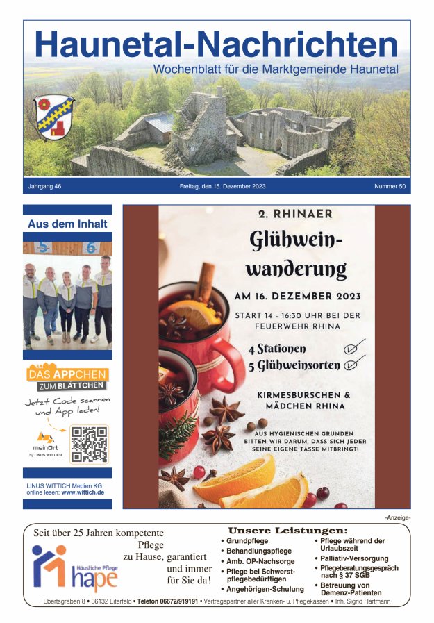 Haunetal-Nachrichten Titelblatt 50/2023
