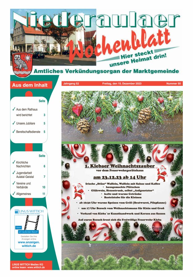 Niederaulaer Wochenblatt Titelblatt 50/2023