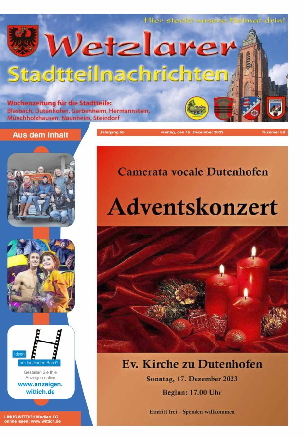 Wetzlarer Stadtteilnachrichten Titelblatt 50/2023