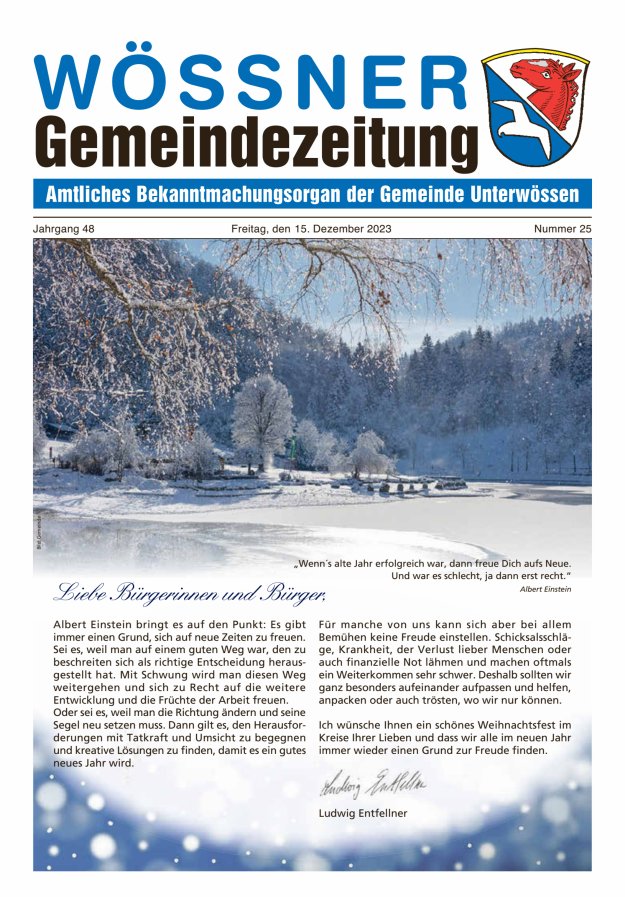 Wössner Gemeindezeitung Amtliches Bekanntmachungsorgan der Gemeinde Unterwössen Titelblatt 25/2023