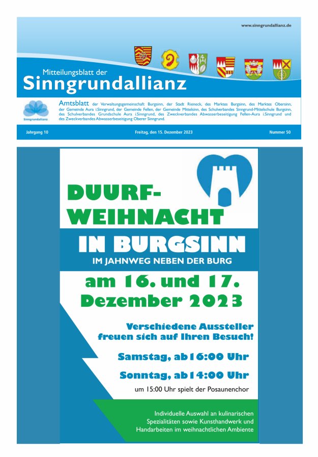Mitteilungsblatt der Sinngrundallianz Titelblatt 50/2023