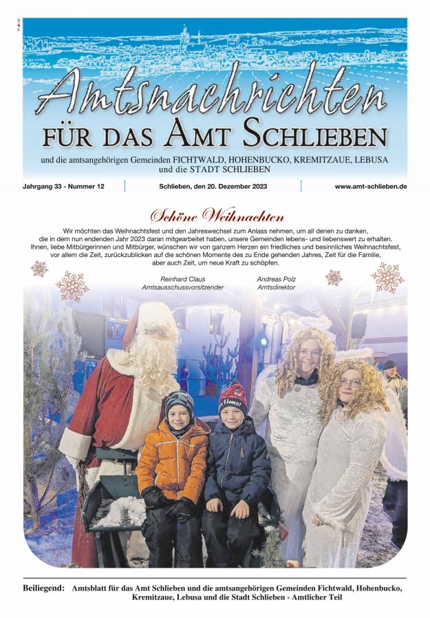 Amtsnachrichten – Amtsblatt für das Amt Schlieben und die amtsangehörigen Gemeinden Titelblatt 12/2023
