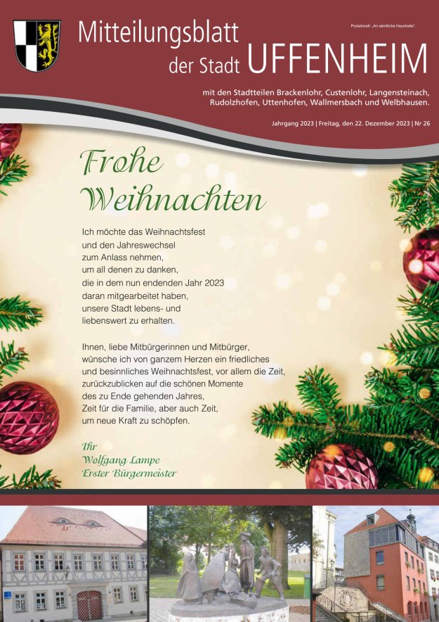 Mitteilungsblatt der Stadt Uffenheim Titelblatt 26/2023