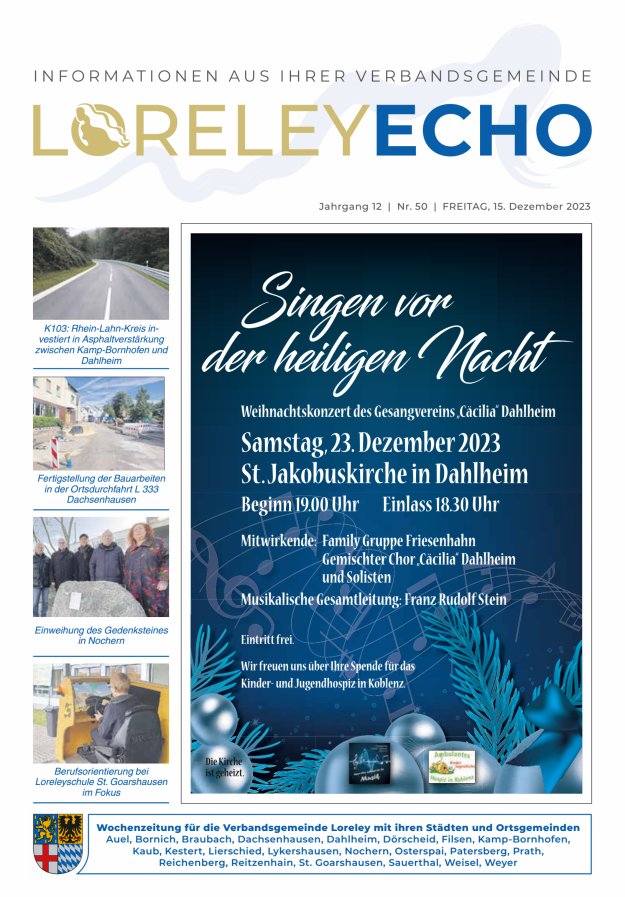 Loreley-Echo - Mitteilungsblatt der Verbandsgemeinde Loreley Titelblatt 50/2023