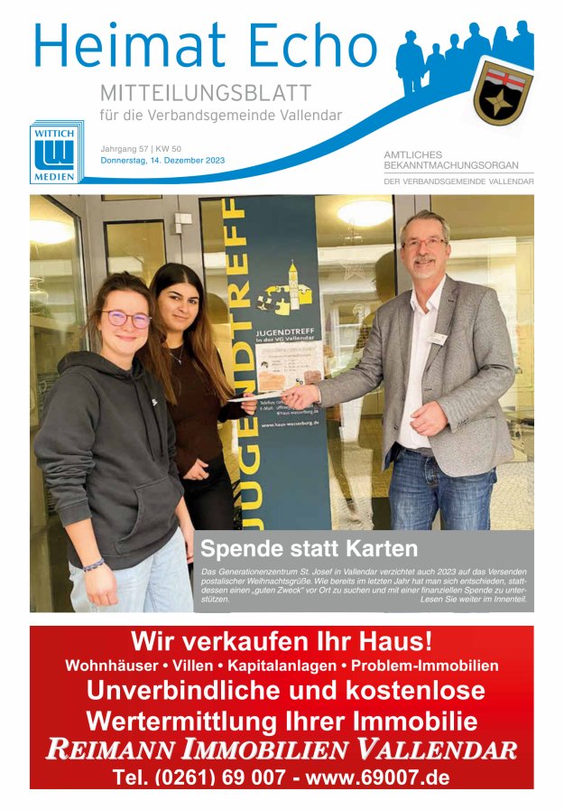 Heimat-Echo - Heimat- und Bürgerzeitung Verbandsgemeinde Vallendar Titelblatt 50/2023