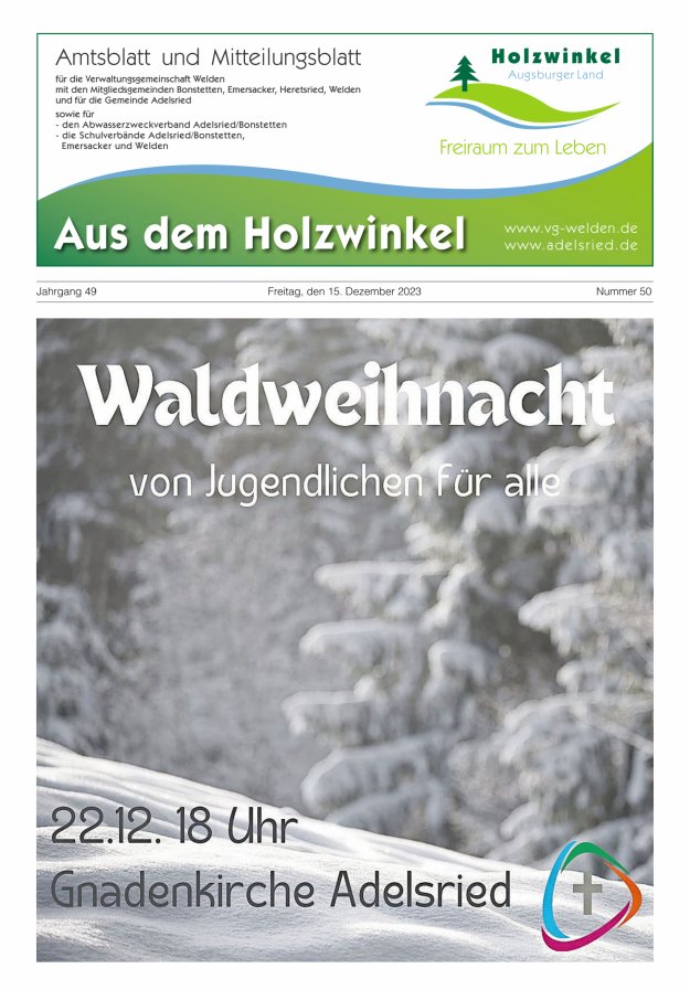 Aus dem Holzwinkel Amtsblatt u Mitteilungsblatt f VG Welden u GemAdelsried Titelblatt 50/2023