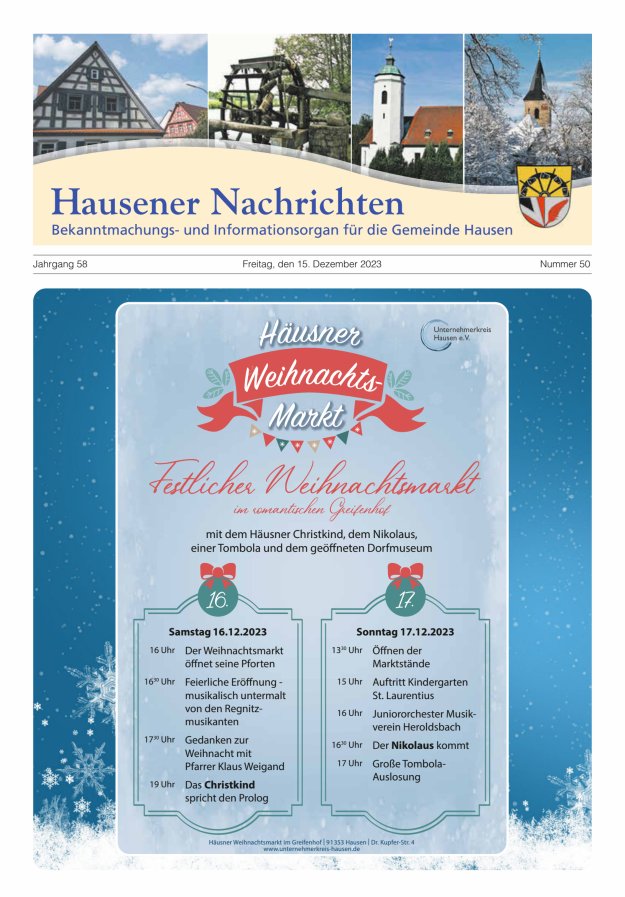 Hausener Nachrichten Titelblatt 50/2023