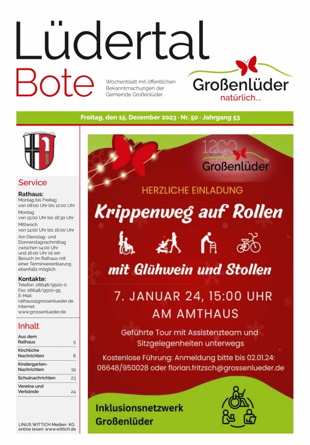 Wochenblatt mit öffentlichen Bekanntmachungen der Gemeinde Großenlüder Titelblatt 50/2023