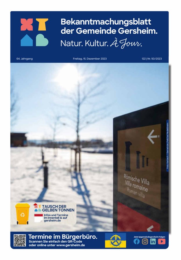 Bekanntmachungsblatt der Gemeinde Gersheim Titelblatt 50/2023