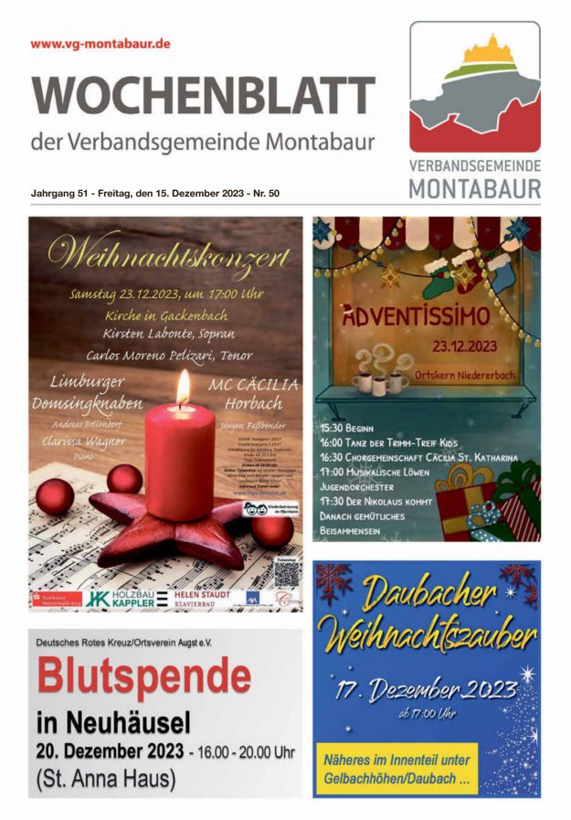 Wochenblatt der Verbandsgemeinde Montabaur Titelblatt 50/2023