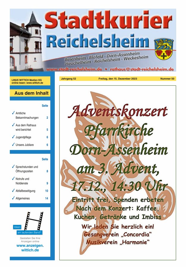 Stadtkurier Reichelsheim Titelblatt 50/2023