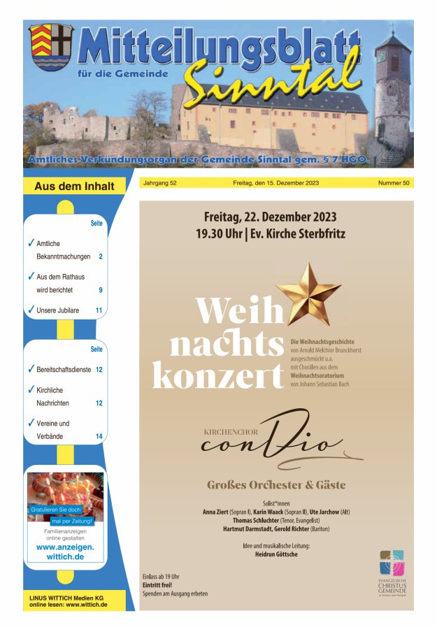Mitteilungsblatt für die Gemeinde Sinntal Titelblatt 50/2023
