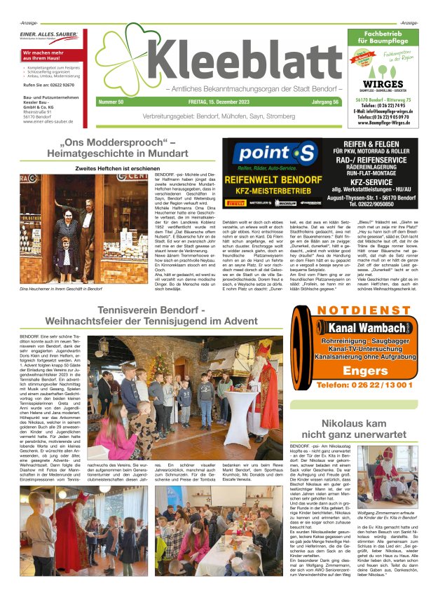 Kleeblatt - Amtliches Bekanntmachungsorgan der Stadt Bendorf Titelblatt 50/2023