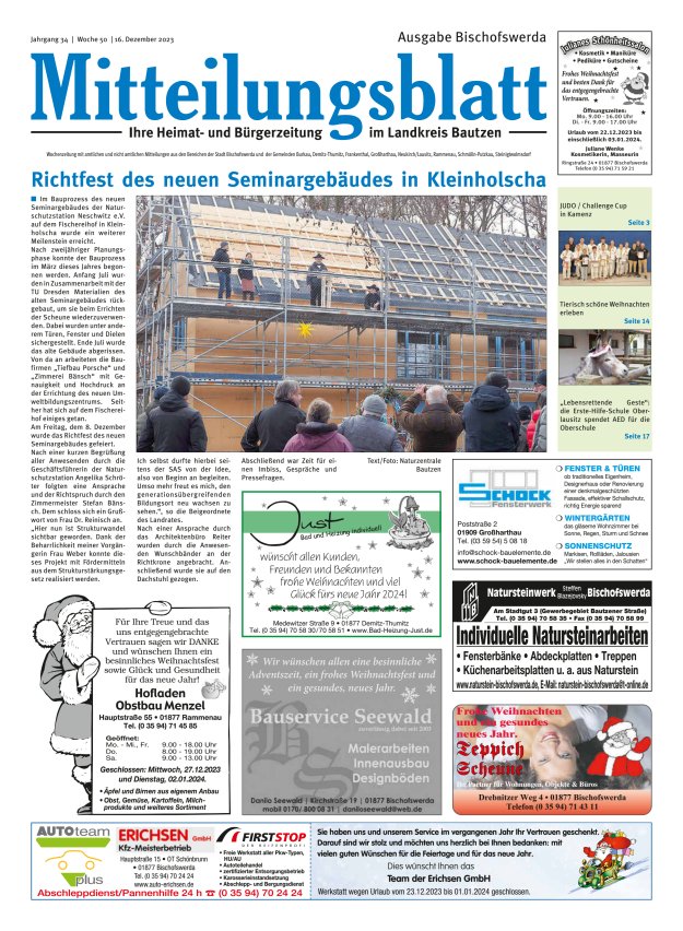 Mitteilungsblatt LK Bautzen Ausgabe Bischofswerda Titelblatt 49/2023