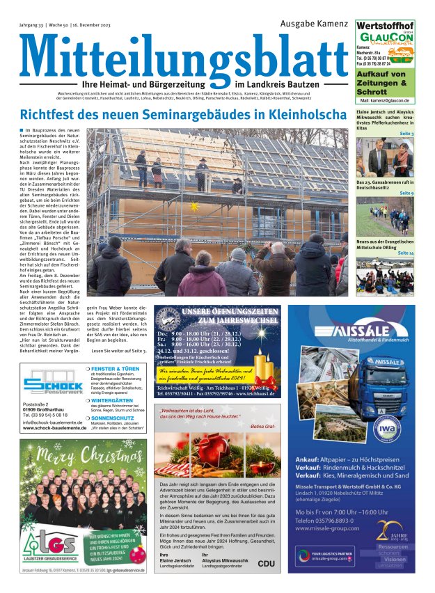 Mitteilungsblatt LK Bautzen Ausgabe Kamenz Titelblatt 49/2023