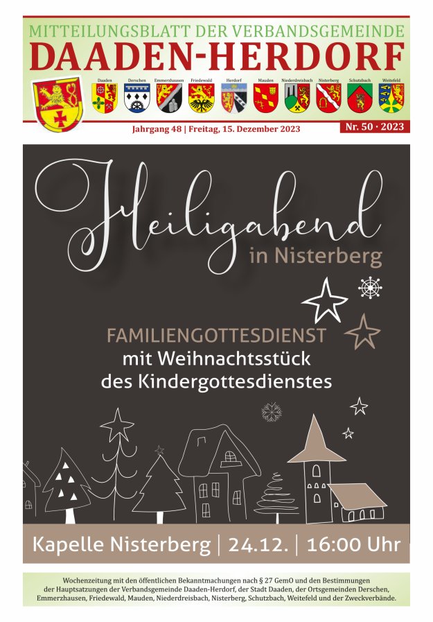 Mitteilungsblatt der Verbandsgemeinde Daaden-Herdorf Titelblatt 50/2023