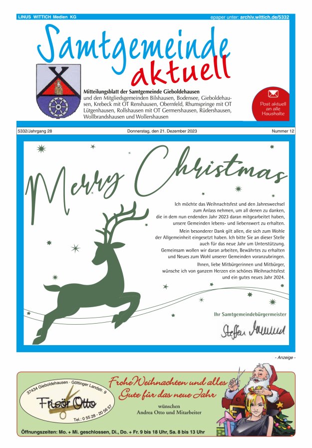 Samtgemeinde aktuell Gieboldehausen Titelblatt 12/2023