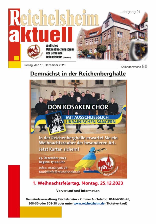 Reichelsheim aktuell - Amtsblatt der Gemeinde Reichelsheim(Odenwald) Titelblatt 50/2023