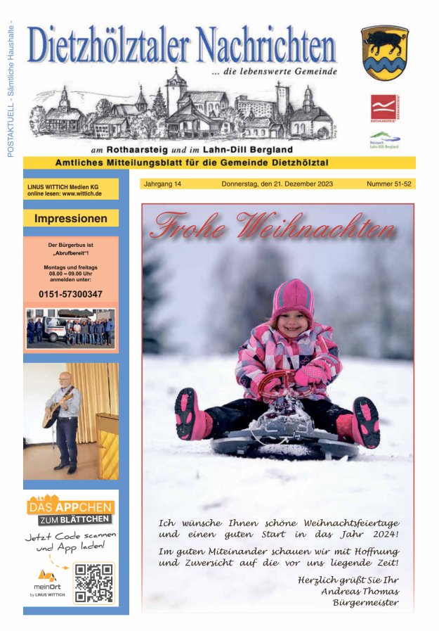 Dietzhölztaler Nachrichten Titelblatt 51/2023