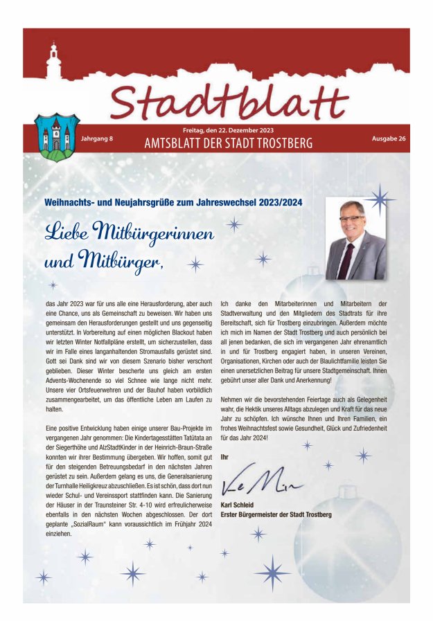 Stadtblatt Trostberg an der Alz Titelblatt 26/2023