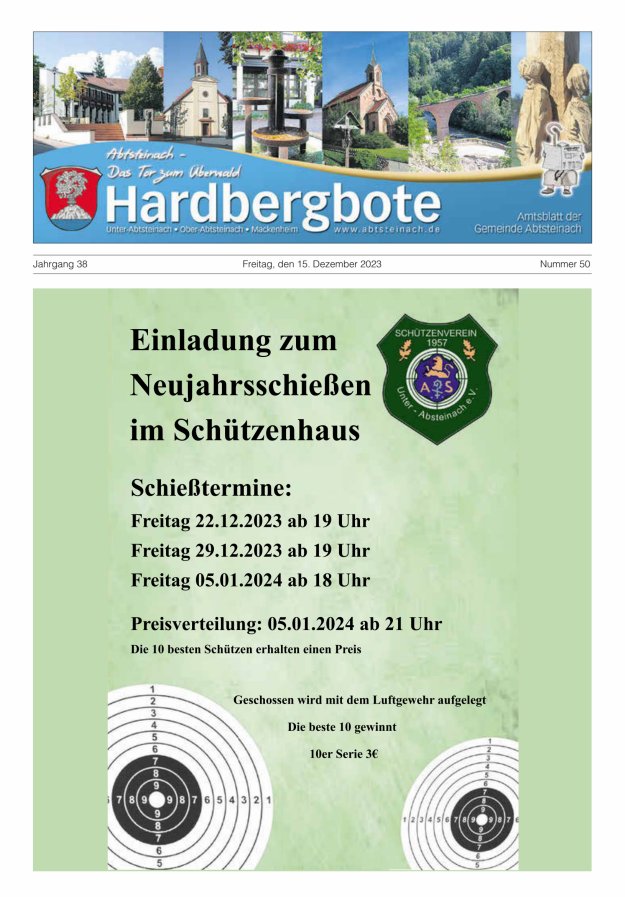 Hardbergbote - Mitteilungsblatt der Gemeinde Abtsteinach Titelblatt 50/2023
