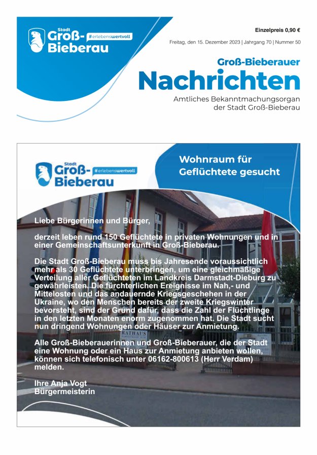 Groß-Bieberauer Nachrichten Titelblatt 50/2023