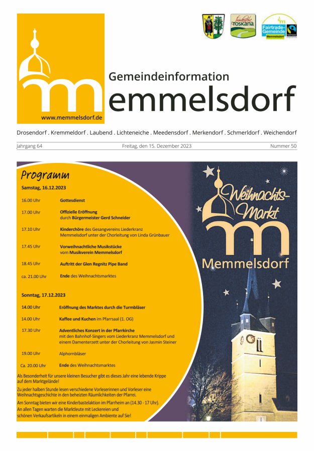 Mitteilungsblatt der Gemeinde Memmelsdorf Titelblatt 50/2023