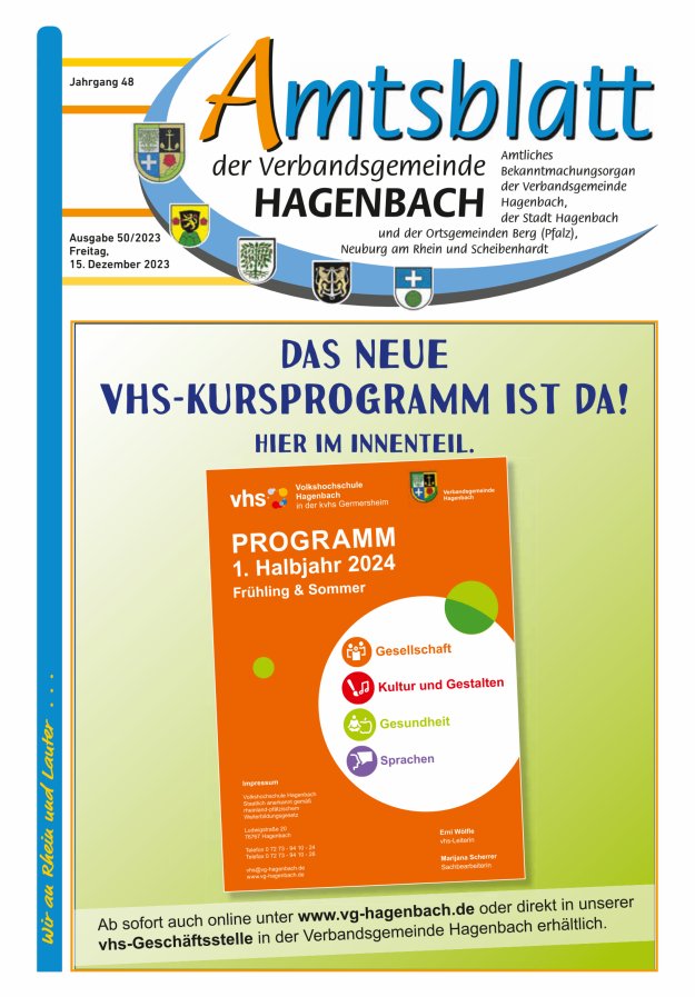 Amtsblatt der VG Hagenbach Titelblatt 50/2023