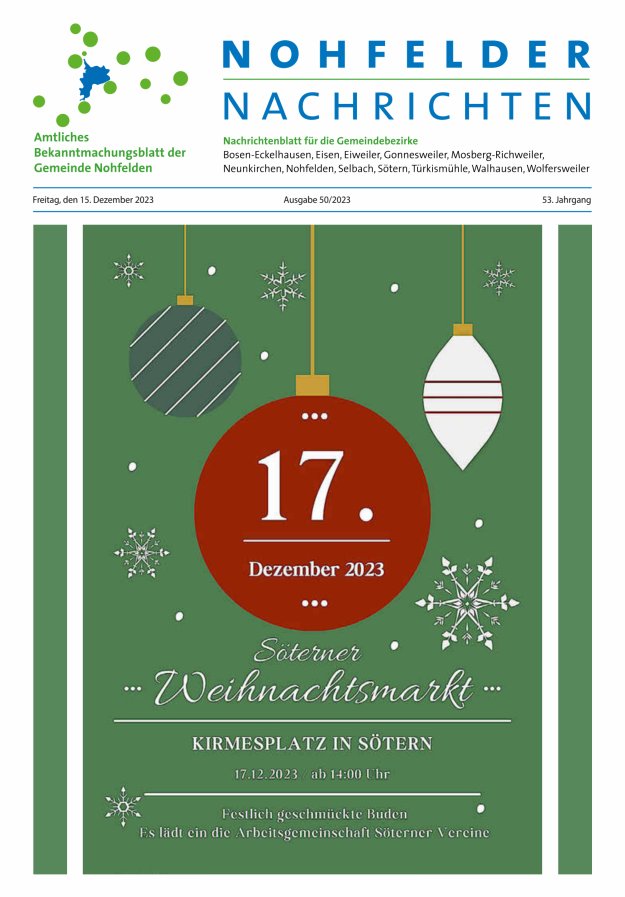 Nohfelder Nachrichten Titelblatt 50/2023
