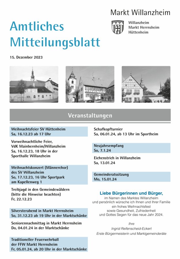 Amtliches Mitteilungsblatt des Marktes Willanzheim Titelblatt 25/2023