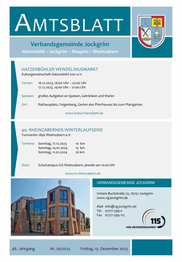 Amtsblatt VG Jockgrim Titelblatt 50/2023