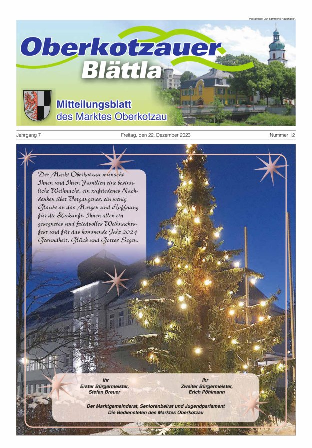 Oberkotzauer Blättla Mitteilungsblatt des Marktes Oberkotzau Titelblatt 12/2023