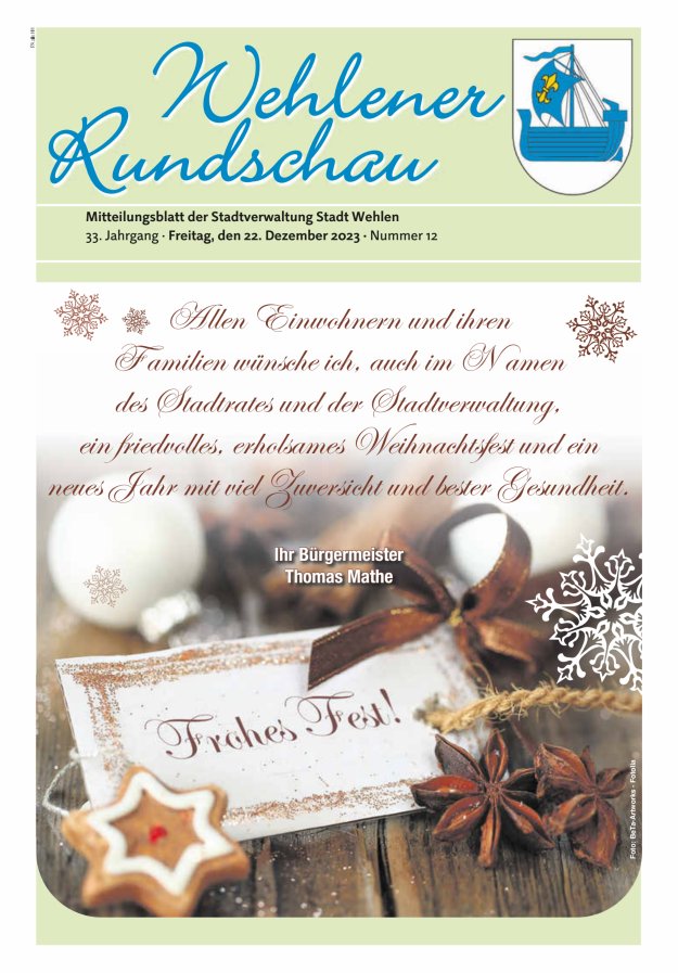 Wehlener Rundschau - Mitteilungsblatt der Stadtverwaltung Stadt Wehlen Titelblatt 12/2023