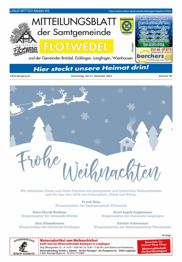 Mitteilungsblatt der Samtgemeinde Flotwedel Titelblatt 39/2023