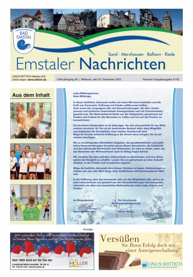Emstaler Nachrichten Titelblatt 51/2023