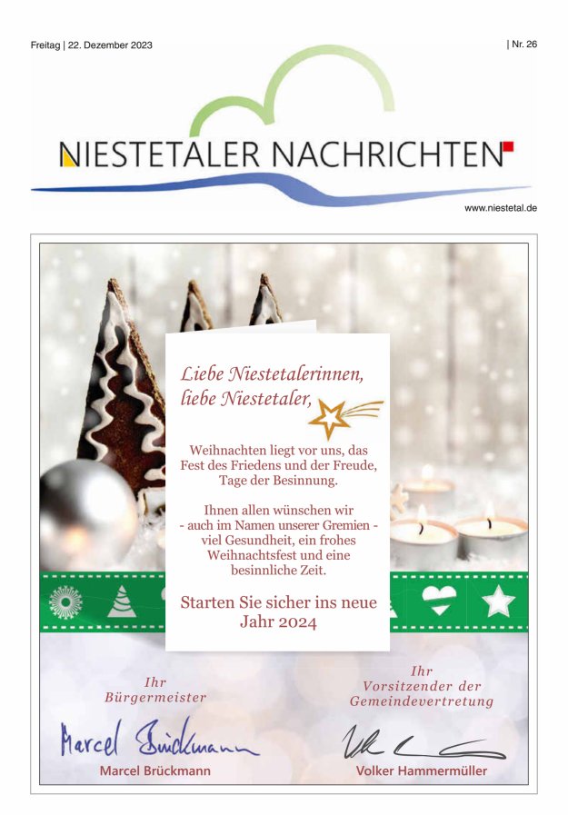 Niestetaler Nachrichten Titelblatt 26/2023