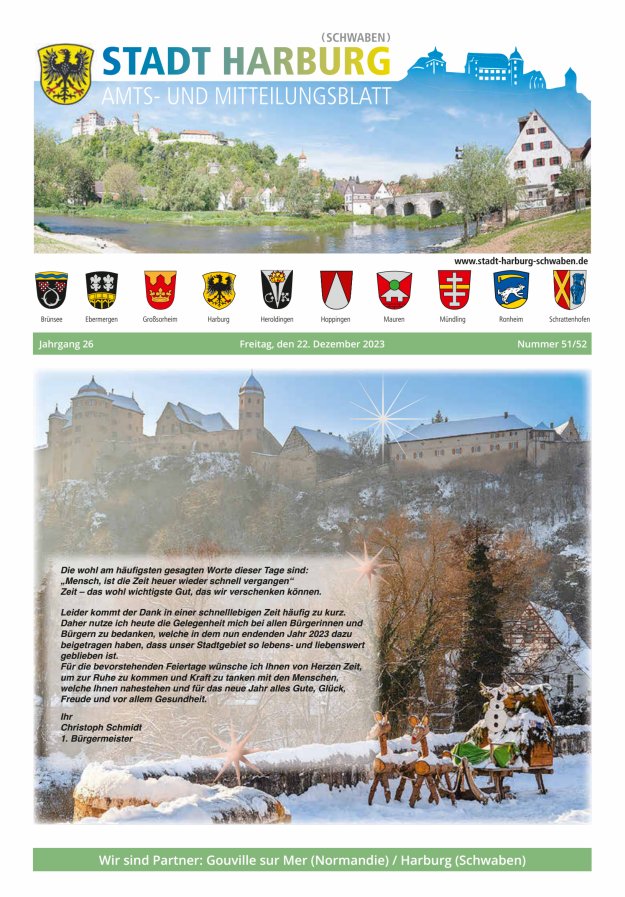 Amts- und Mitteilungsblatt der Stadt Harburg Titelblatt 51/2023