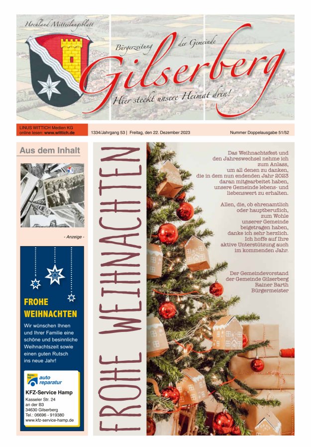 Hochland Mitteilungsblatt Gilserberg Titelblatt 51/2023