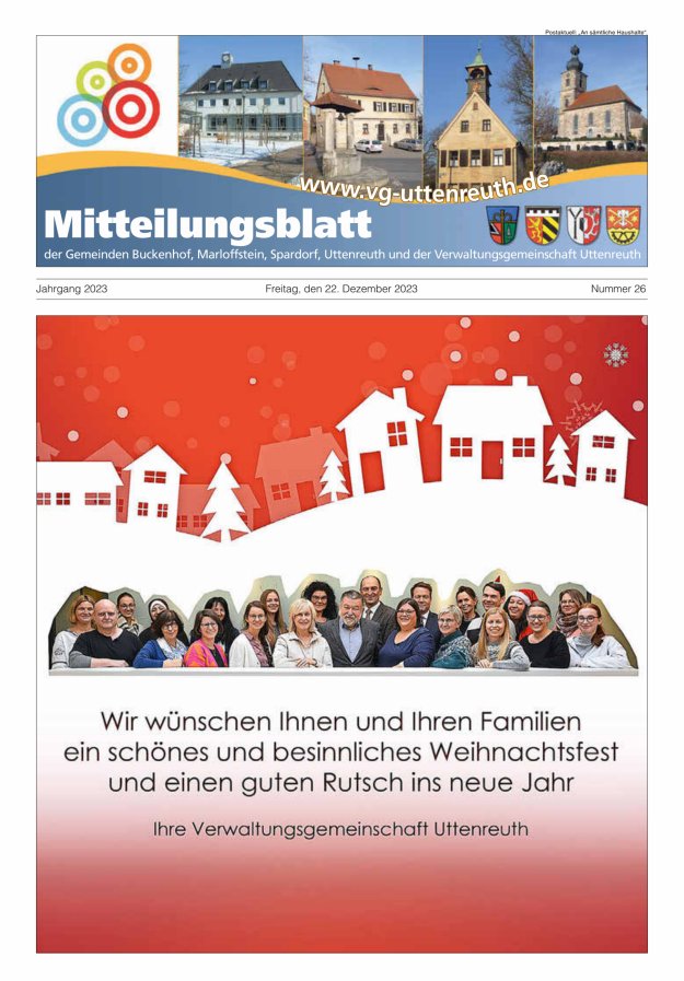 Mitteilungsblatt der Verwaltungsgemeinschaft Uttenreuth Titelblatt 26/2023