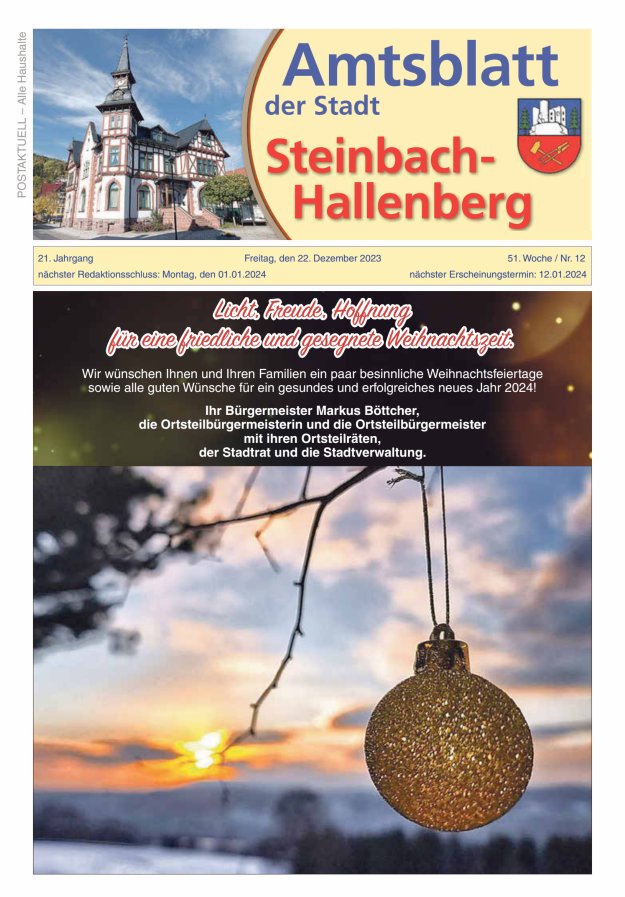 Amtsblatt der Stadt Steinbach-Hallenberg Titelblatt 12/2023