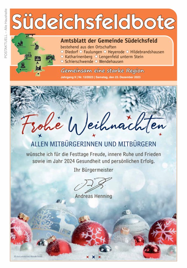 Amtsblatt der Gemeinde Südeichsfeld Titelblatt 12/2023