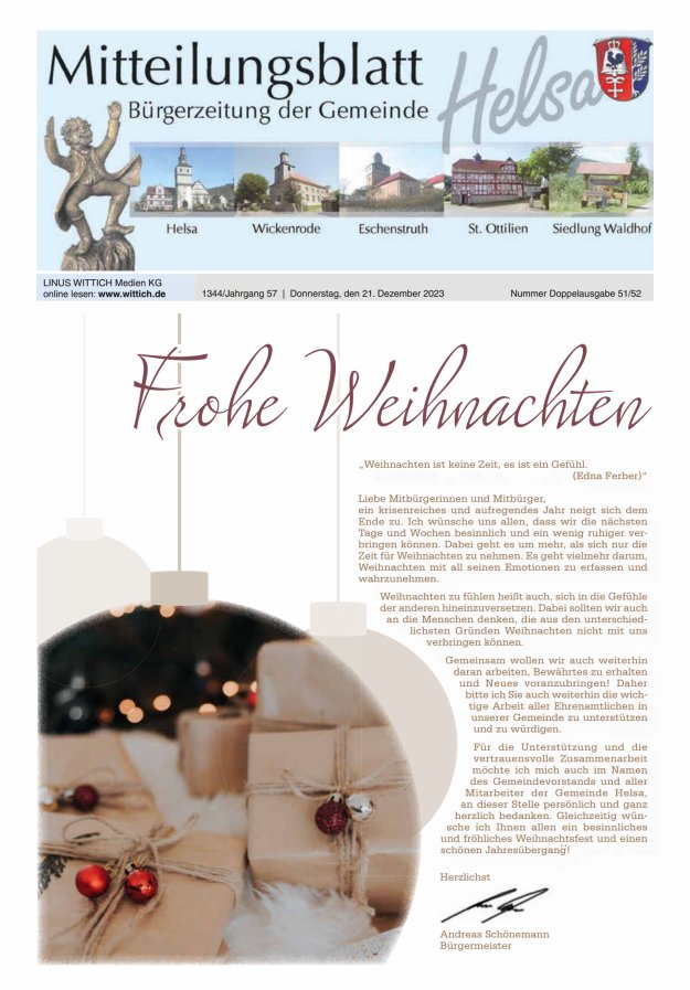 Mitteilungsblatt Helsa Titelblatt 51/2023
