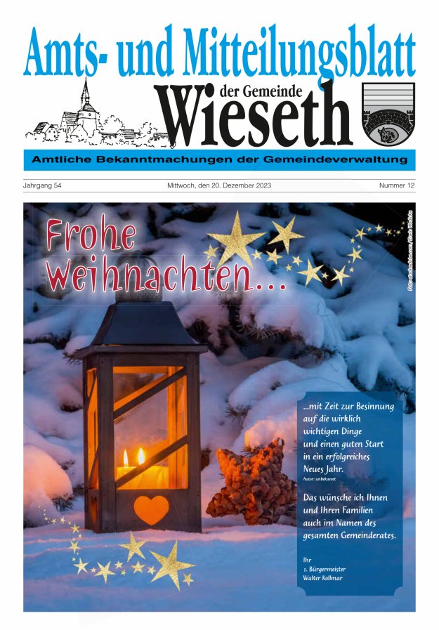 Amts- und Mitteilungsblatt der Gemeinde Wieseth Titelblatt 12/2023