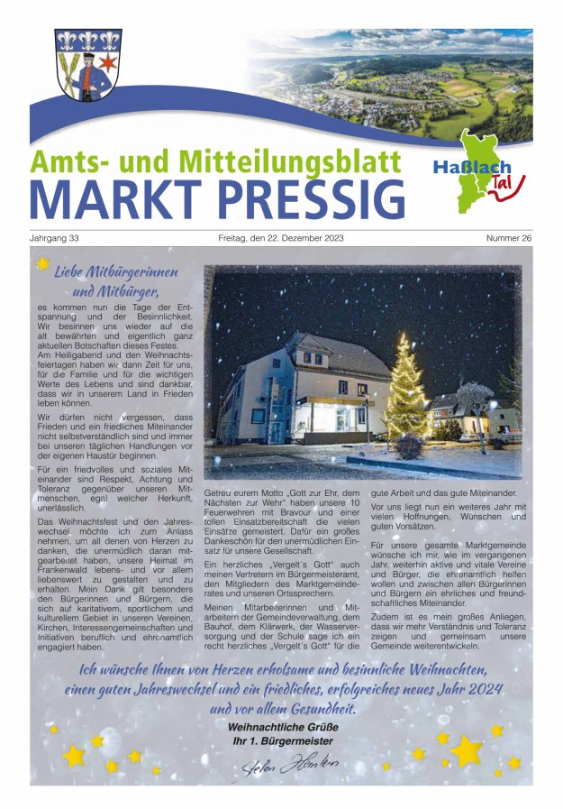 Amtsblatt für den Markt Pressig mit den Gemeindeteilen Titelblatt 26/2023