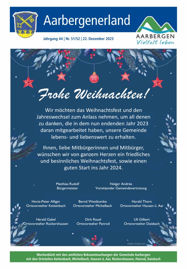 Aarbergenerland - Wochenblatt mit den amtlichen Bekanntmachungen Titelblatt 51/2023