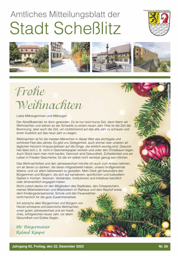 Scheßlitzer Anzeiger - Amtliches Mitteilungsblatt der Stadt Scheßlitz Titelblatt 26/2023