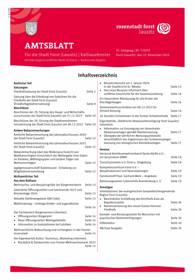 Amtsblatt für die Stadt Forst (Lausitz) Titelblatt 07/2023