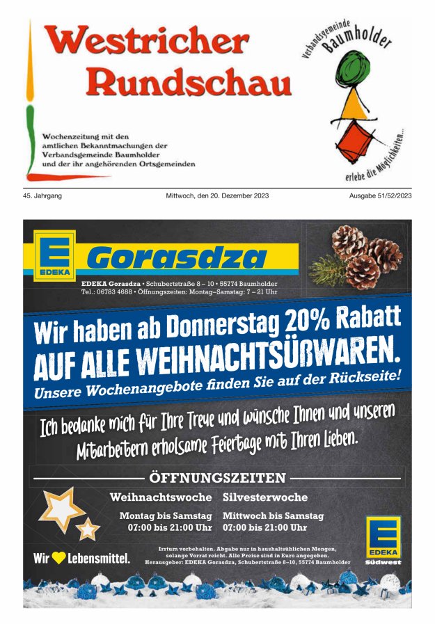 Westricher Rundschau VG Baumholder Titelblatt 51/2023