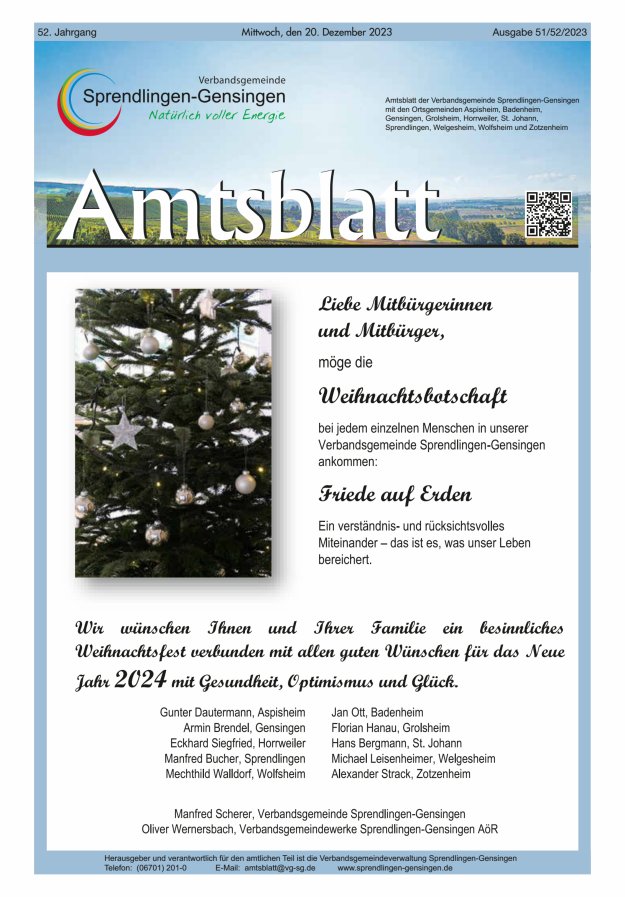 Amtsblatt VG Sprendlingen-Gensingen Titelblatt 51/2023