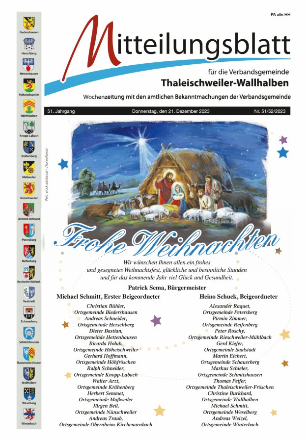 Mitteilungsblatt VG Thaleischweiler-Wallhalben Titelblatt 51/2023